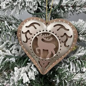 Christmas Tree Ornament-Wooden Heart With Deer-Midwest Gift
